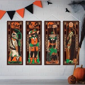 New Vintage Beistle Reproduction Halloween Banners Owl Cat Witch Skeleton